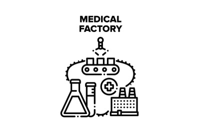 Medical Factory Vector Black Illustrations