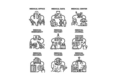 Medical Emergency Set Icons Vector Black Illustrations