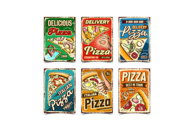 Pizza Restaurant Advertising Posters Set Vector