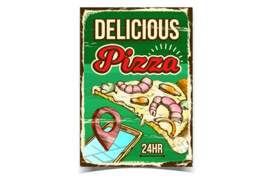 Delicious Pizza Cafe Location Promo Banner Vector