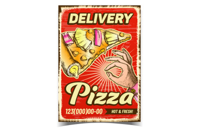 Pizza Dish Delivery Service Promo Poster Vector