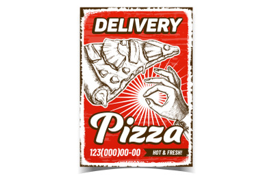 Pizza Dish Delivery Service Promo Poster Vector