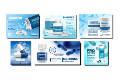 Probiotics Creative Promotional Posters Set Vector