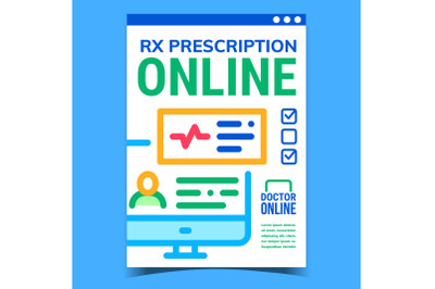 Online Rx Prescription Promotional Poster Vector