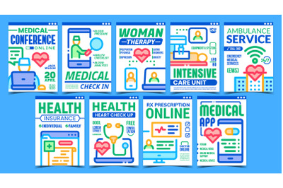 Telemedicine Creative Promotion Posters Set Vector