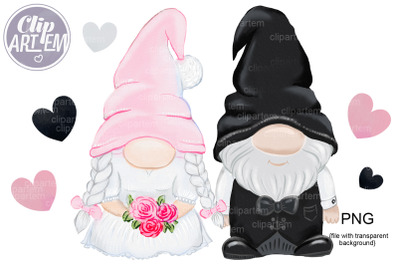 Cute Gnome Bride Groom Wedding PNG&2C; favors gnomes clip art