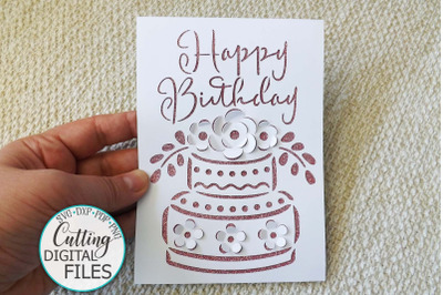 Pop Up Birthday Card svg cut out Cake with flowers svg