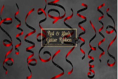 Red and Black Glitter Ribbon Clipart