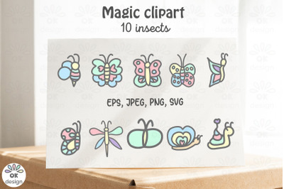 Butterfly clipart. Insects 10 hand-drawn clipart. EPS, PNG, SVG files.