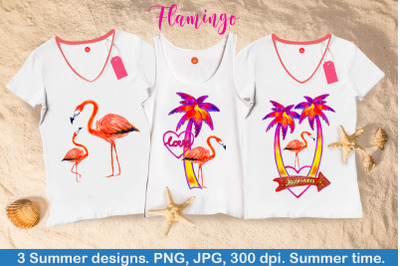 Flamingo Sublimation. Watercolor Summer.