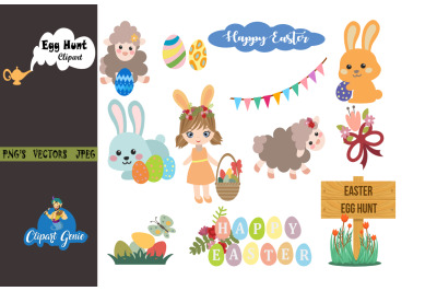 Happy Egg Hunt Clipart, Happy Egg Hunt svg,Easter clipart &amp; SVG