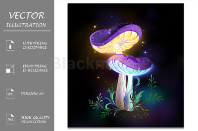 Two Glowing Mushrooms