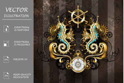 Steampunk Symmetrical Composition with Seahorse