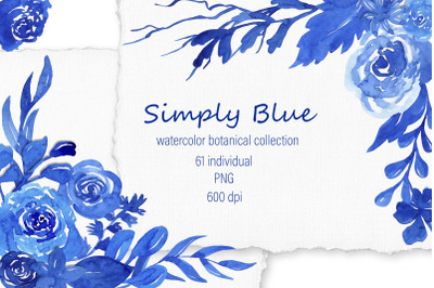 Watercolor flower clipart , Blue Floral PNG
