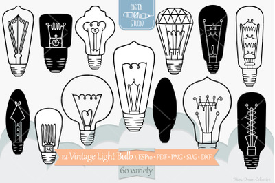 Vintage Light Bulbs Clip Art | Hand Drawn Edison Lights