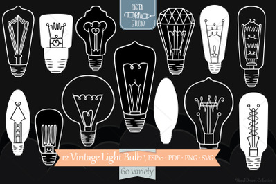 Vintage Light Bulbs | WHite Hand Drawn Edison Lights