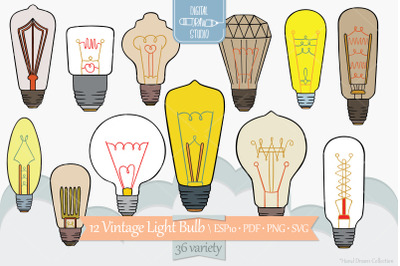 Vintage Light Bulbs | Colored Hand Drawn Edison Lights