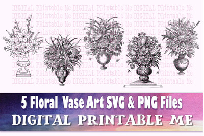 Flower Vase Illustration svg, floral bundle, vintage bouquet drawings,