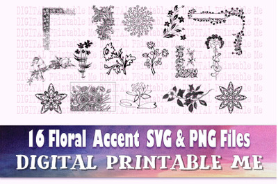 Floral Accent svg&2C; silhouette bundle&2C; 16&2C; corner&2C; divider&2C; flower&2C; lau