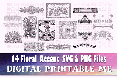 Floral Accent svg&2C; silhouette bundle&2C; 14&2C; divider&2C; flower&2C; laurel&2C; flo