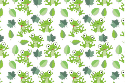 cute frog cartoon and leaf pattern