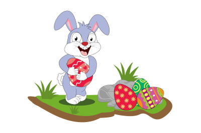 cute rabbit cartoon and easter egg