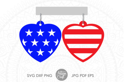 American flag earrings, SVG, heart shaped earrings