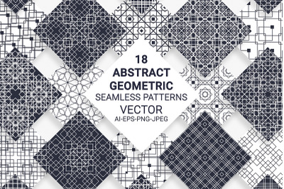 18 Abstract Geometric Seamless Patterns. Hand Drawn Vector