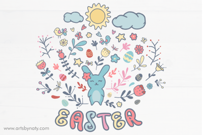 The lovely easter bunny and flowers SVG.