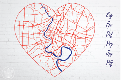 Bangkok city road map svg, eps, dxf, png, jpg, Heart shaped map