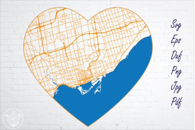 Toronto city road map svg, eps, dxf, png, jpg, Heart shaped map