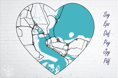 Lagos city road map svg, eps, dxf, png, jpg, Heart shaped map