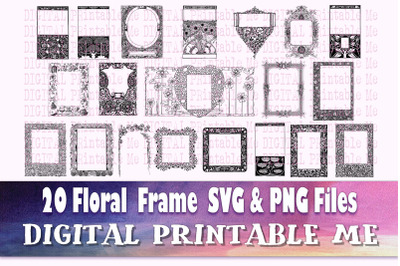 Clip Art Frames, Flower svg Set, Border 20 Images, Square floral, Rect