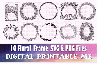 Clip Art Frames, Flower svg Set, Border 10 Images, Round floral, Oval