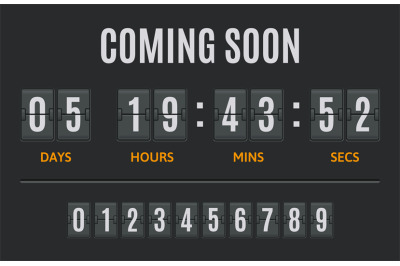 Countdown flip timer. Flip clock days, hours and minutes counter, flip