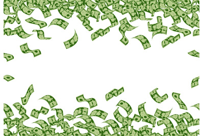 Falling money pattern. Dollar banknotes flying seamless pattern, cash