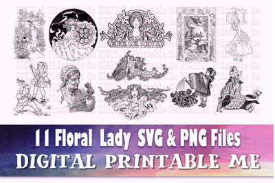 Vintage Flowers and Girls svg, floral lady illustrations, png bundle,