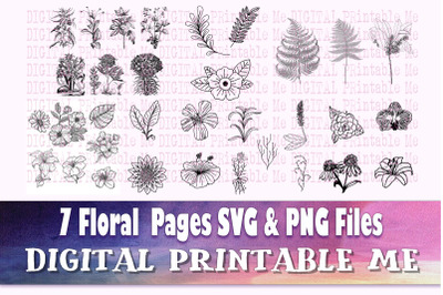 Floral Illustration svg, silhouette bundle, 7 vintage flower drawings,