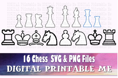 Chess svg set, silhouette bundle, PNG clip art, 16 Digital files, boar