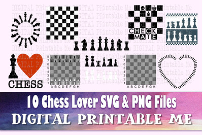 Chess svg set, silhouette bundle, PNG clip art, 10 Digital files, ches