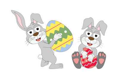 cute rabbit cartoon and easter egg