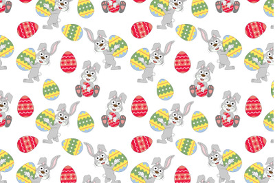 cute rabbit cartoon and easter egg pattern