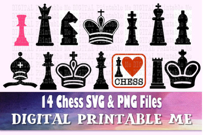 Chess svg set, silhouette bundle, PNG clip art, 14 Digital files, ches