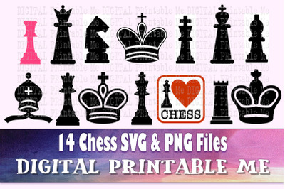 Chess svg set&2C; silhouette bundle&2C; PNG clip art&2C; 14 Digital files&2C; ches