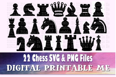 Chess piece svg set&2C; silhouette bundle&2C; PNG clip art&2C; 22 Digital files