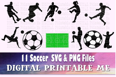 Soccer svg bundle, silhouette, PNG, clip art, 11 Digital images, sport
