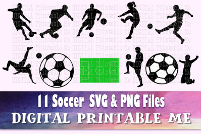 Soccer svg bundle&2C; silhouette&2C; PNG&2C; clip art&2C; 11 Digital images&2C; sport