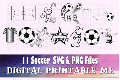 Soccer svg bundle, silhouette, PNG, clip art, 11 Digital images, sport