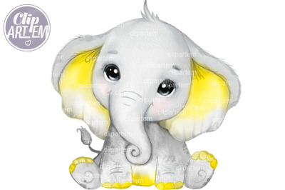 Watercolor Yellow Baby Elephant PNG boy or girl clip art, sublimations