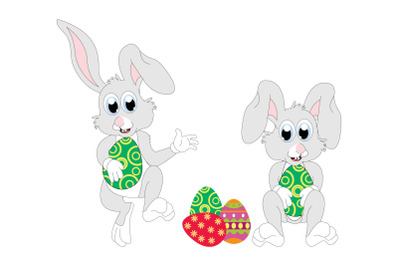 cute rabbit cartoon and easter egg